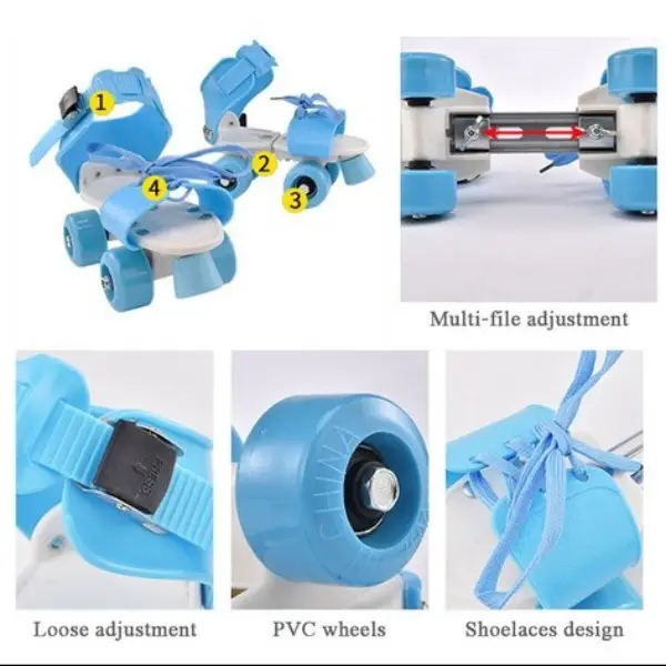 Pair of Adjustable Roller Skates Shoes 4 Wheel Skating Shoes