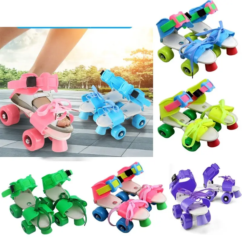 Pair of Adjustable Roller Skates Shoes 4 Wheel Skating Shoes