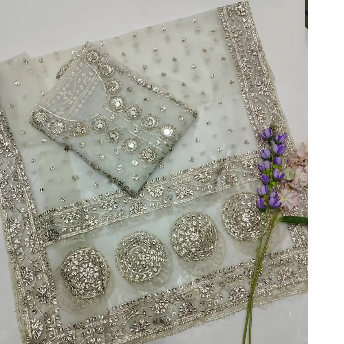 Rose Gold Gotta & Mirror Work 2PC  Pure Organza Luxury Edition