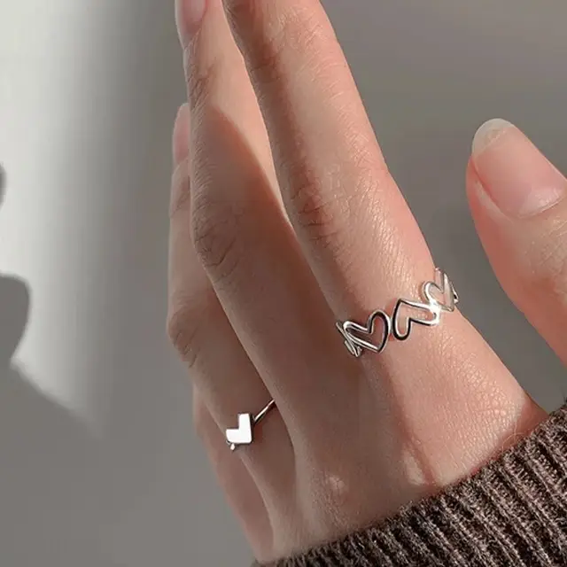 2023 Silver Color Couple Rings Set Heart Butterfly Shaped Womens Ring Fashion Love Jewelry for Women Girls Gift Punk Alloy Ring