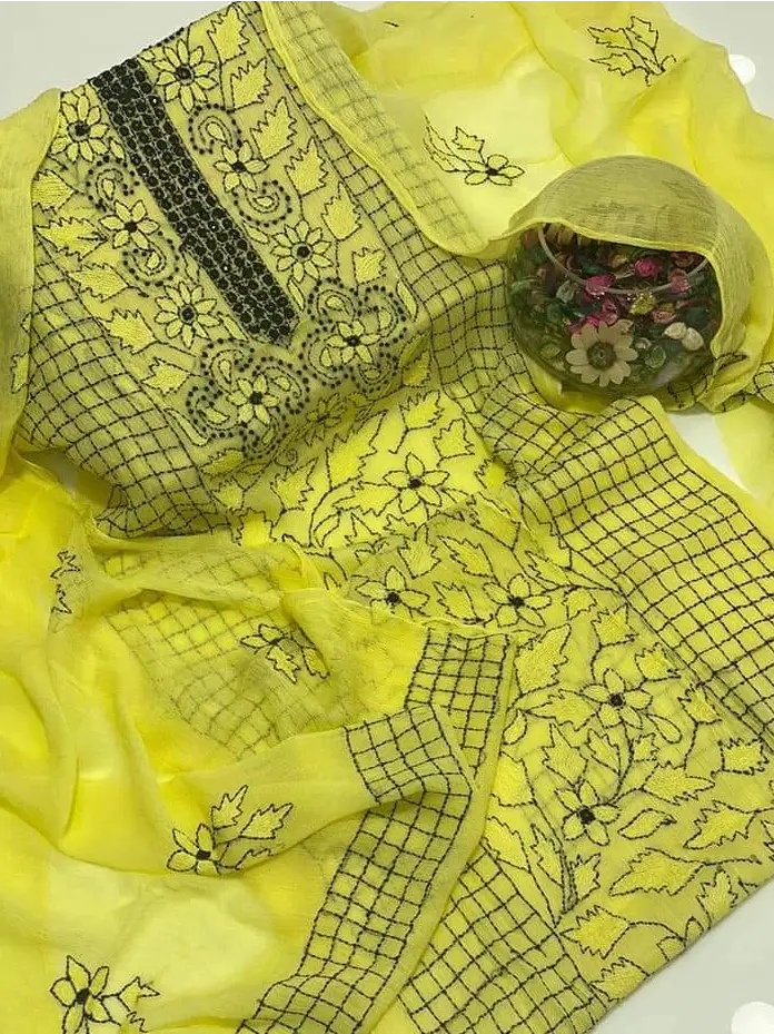 Handmade Embroidered Krinkel Chiffon 2Pc Suits