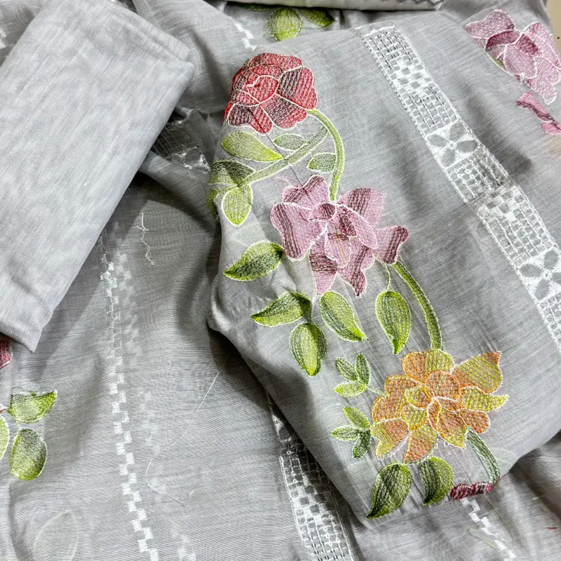 Beautiful Kacha Style 3Pc Embroidered Pepper Cotton Suit  Summer Collection