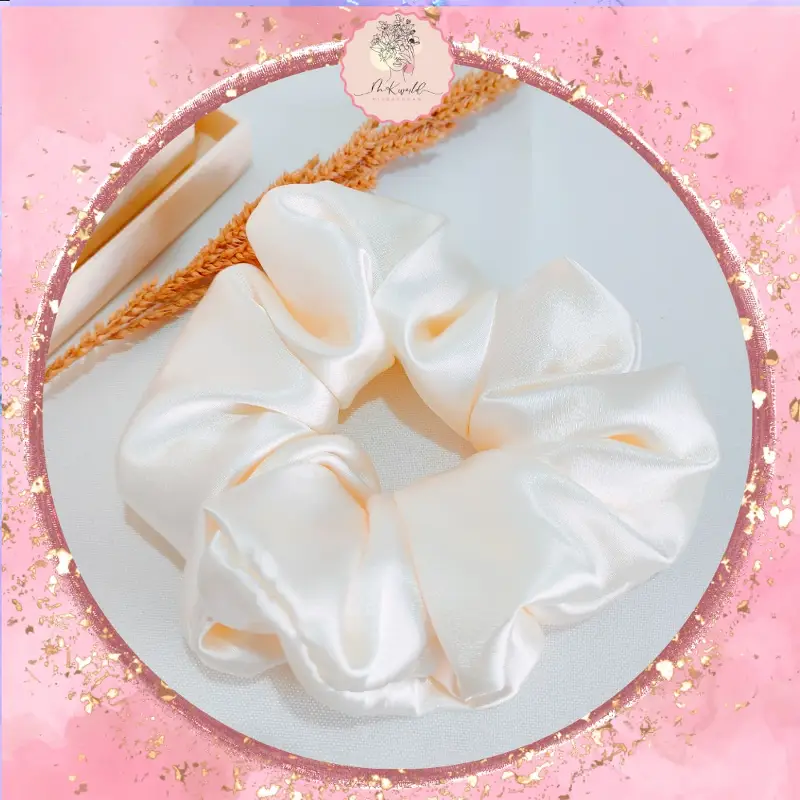 Handmade Satin Silk Scrunchie-Fashion Accessory for Girls-White