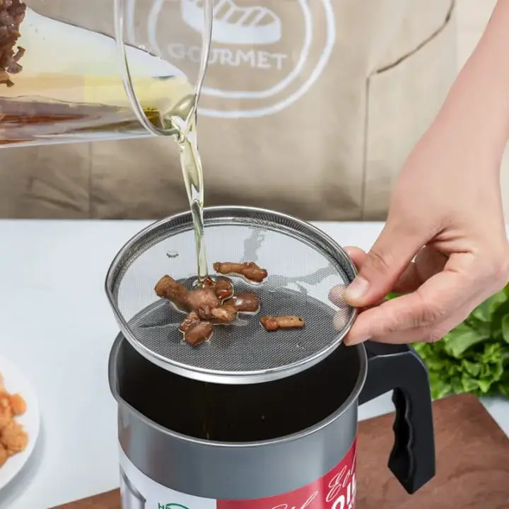 Easy Kitchen Oil Filter Pot Oil Strainer Pot Stainless Steel Grease Strainer Oil Storage Pot Oil Container Stainless Steel Oiler Tank