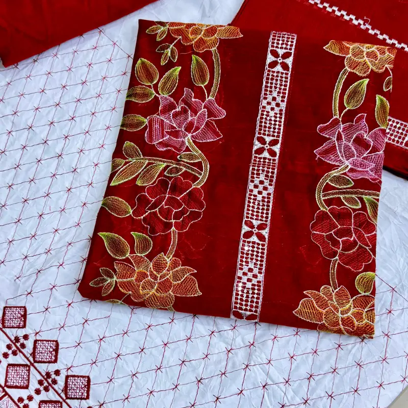 Beautiful Kacha Style 3Pc Embroidered Pepper Cotton Suit  Summer Collection