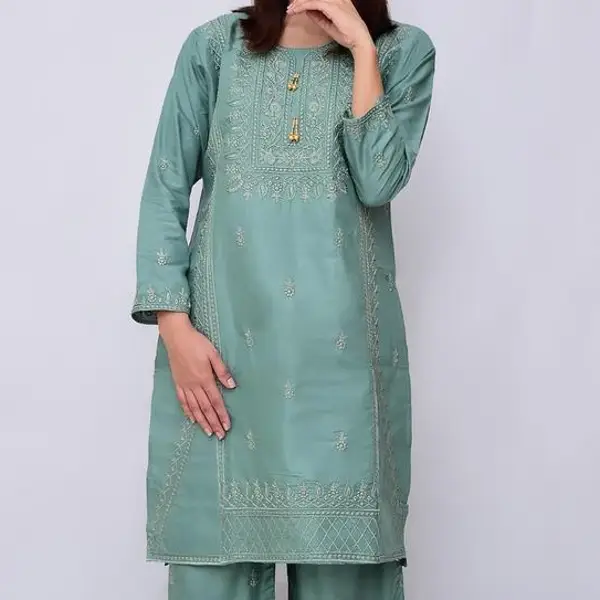 2 pcs linen stitched Embroided suit