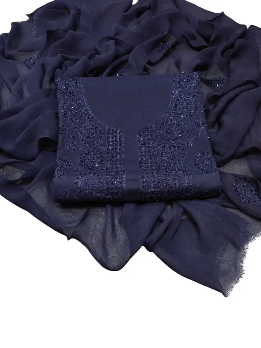 Cut-Dana Hand Embroidered 3Pc Unstitched Lawn Suit with Chiffon Dupatta