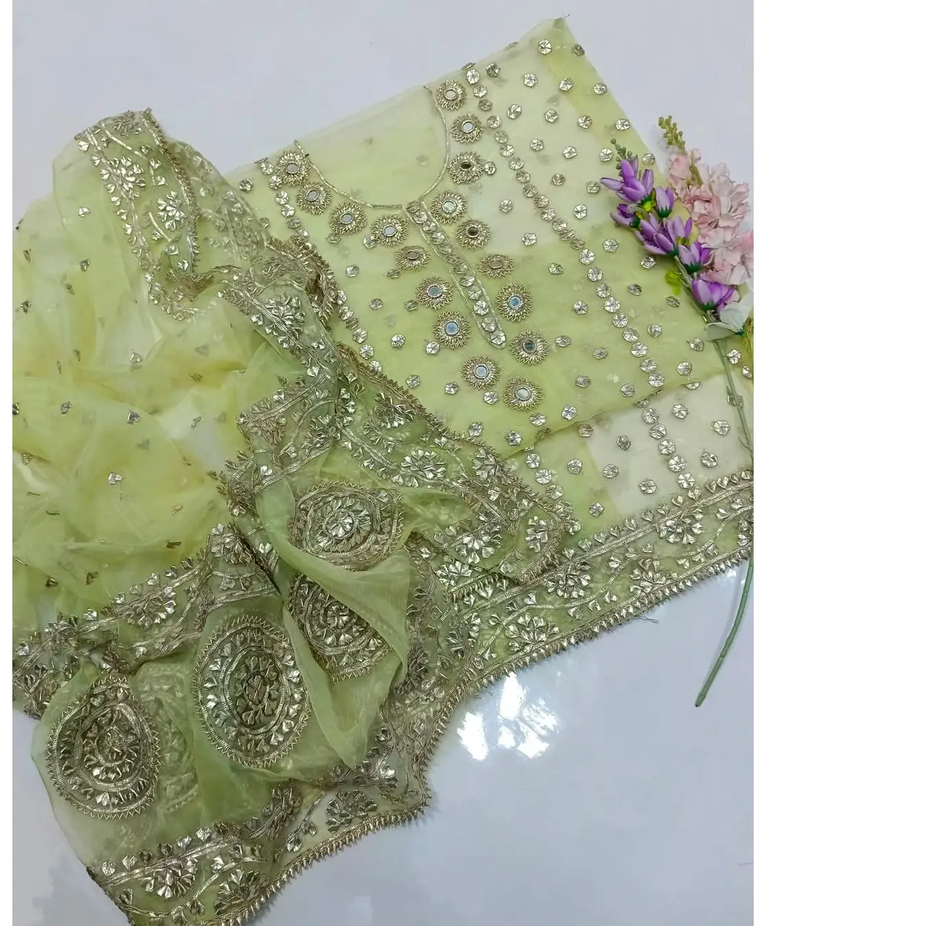 Rose Gold Gotta & Mirror Work 2PC  Pure Organza Luxury Edition