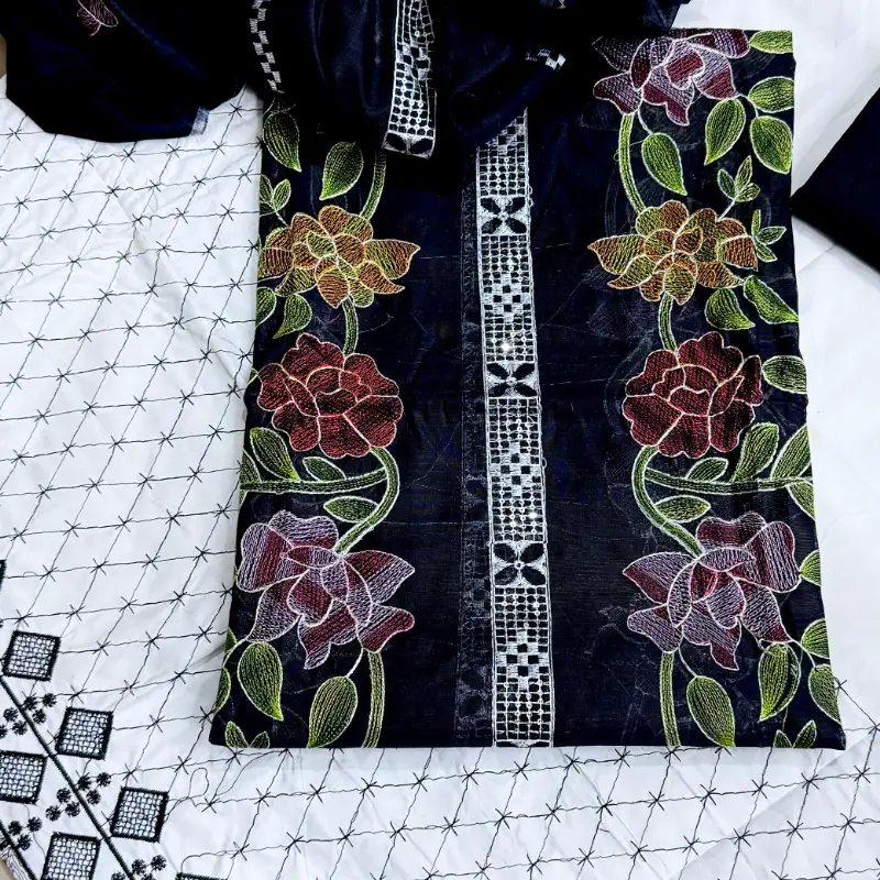 Beautiful Kacha Style 3Pc Embroidered Pepper Cotton Suit  Summer Collection