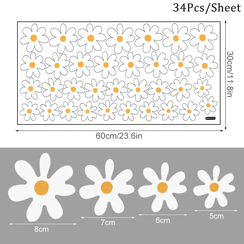 White Daisy Flower Wall Stickers Kids Room Living Room DIY Art Decas Baby Nursery Home Decoration PVC Window Sticker