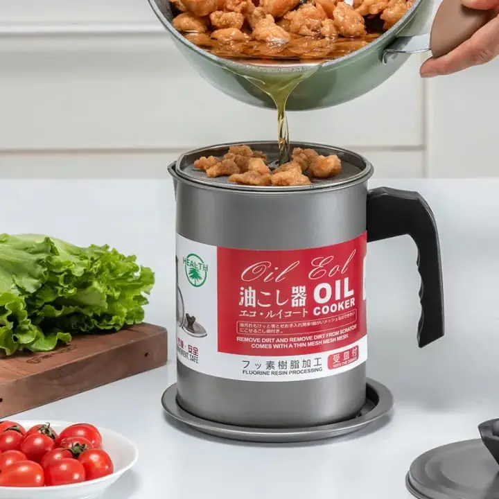 Easy Kitchen Oil Filter Pot Oil Strainer Pot Stainless Steel Grease Strainer Oil Storage Pot Oil Container Stainless Steel Oiler Tank