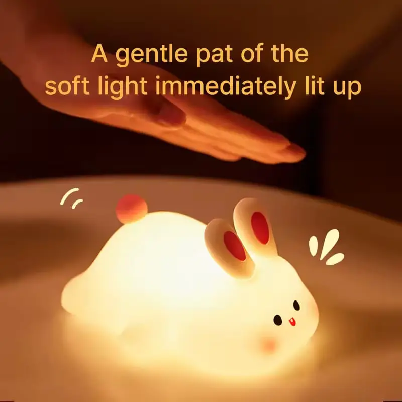 Big Face Rabbit Night Light Cute Silicone Rabbit Cartoon Soft Lamp Touch Night Light Children