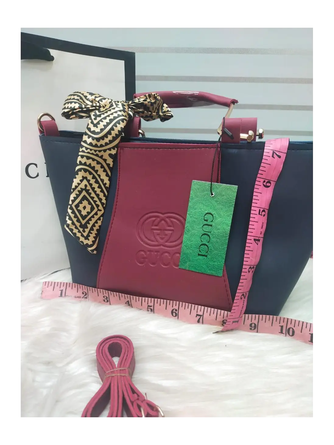High Quality Gucci Handbag With Random Scarf And Long Belt