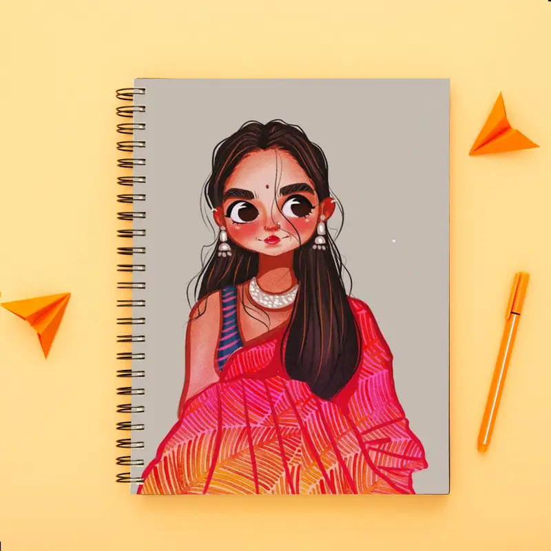 Cute traditional girl-Spiral notebook-A5 size -Printed cover back & front