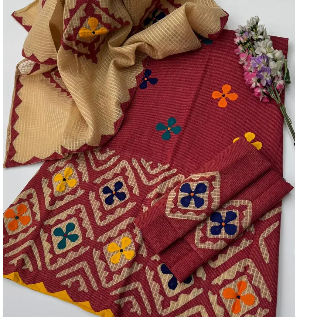 Hand Appliqu 3PC Suit  Pure Lawn with Khaadi Net Dupatta