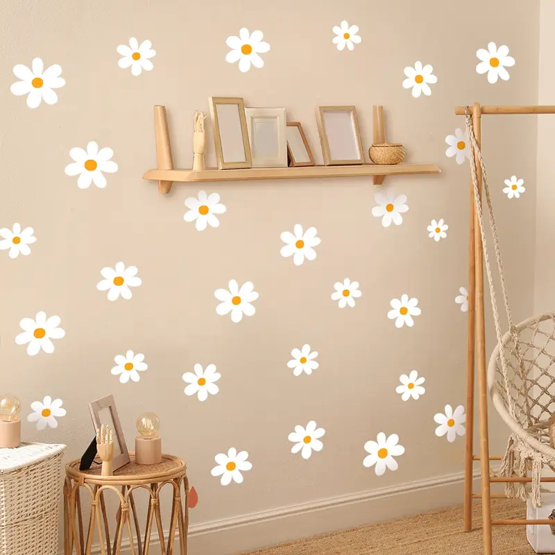 White Daisy Flower Wall Stickers Kids Room Living Room DIY Art Decas Baby Nursery Home Decoration PVC Window Sticker