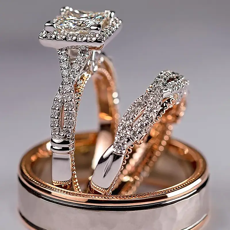 Charm Couple Rings Men Stainless Steel Rings Rhinestones Zircon Women