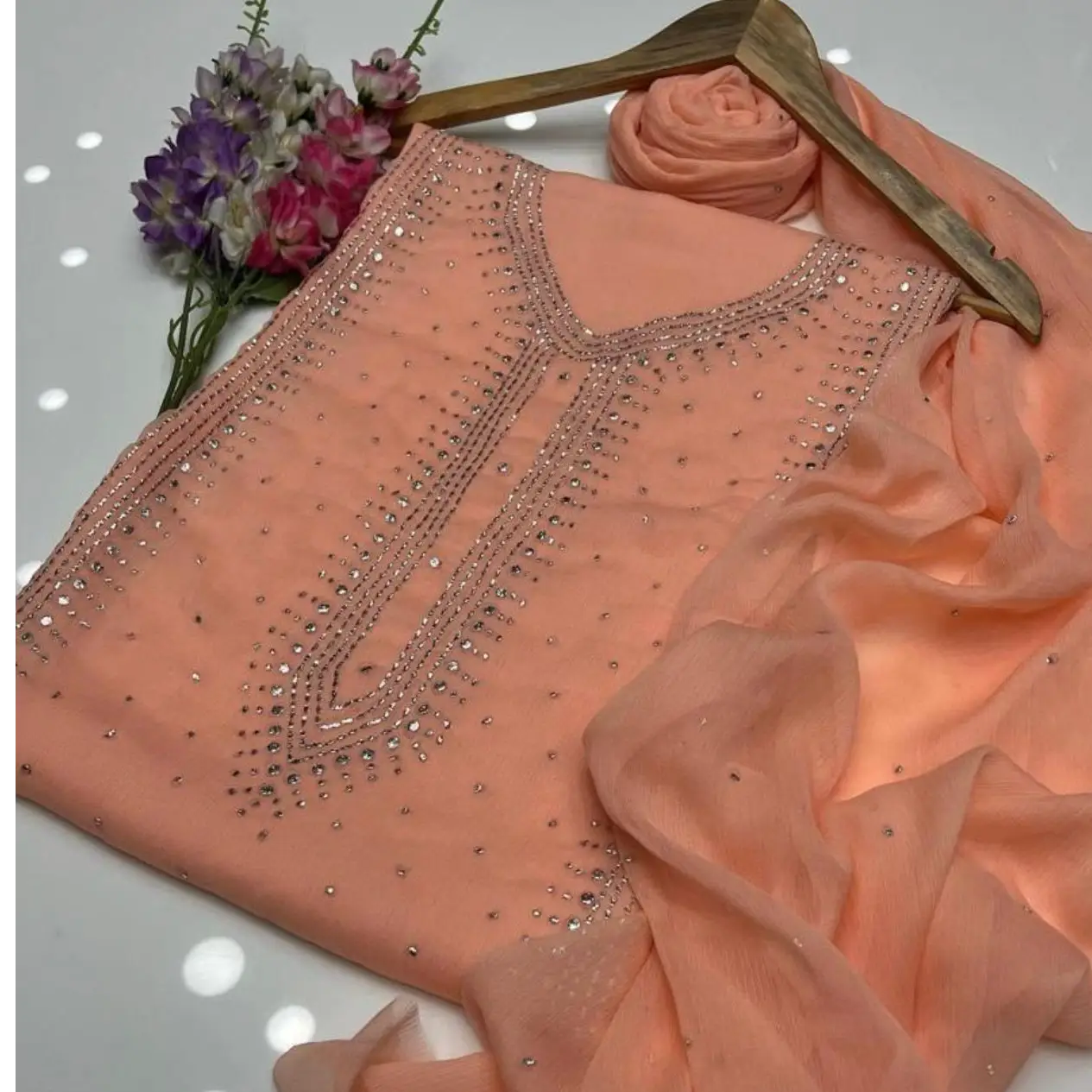 Chiffon Mukash Work Dress (2PC)