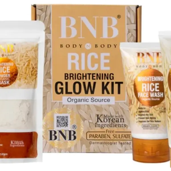 BNB Rice Extract Bright & Glow Kit  3 in 1 Whitening, Brightening & Glow Facial for Girls and Women