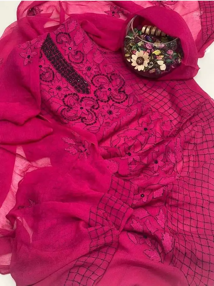Handmade Embroidered Krinkel Chiffon 2Pc Suits