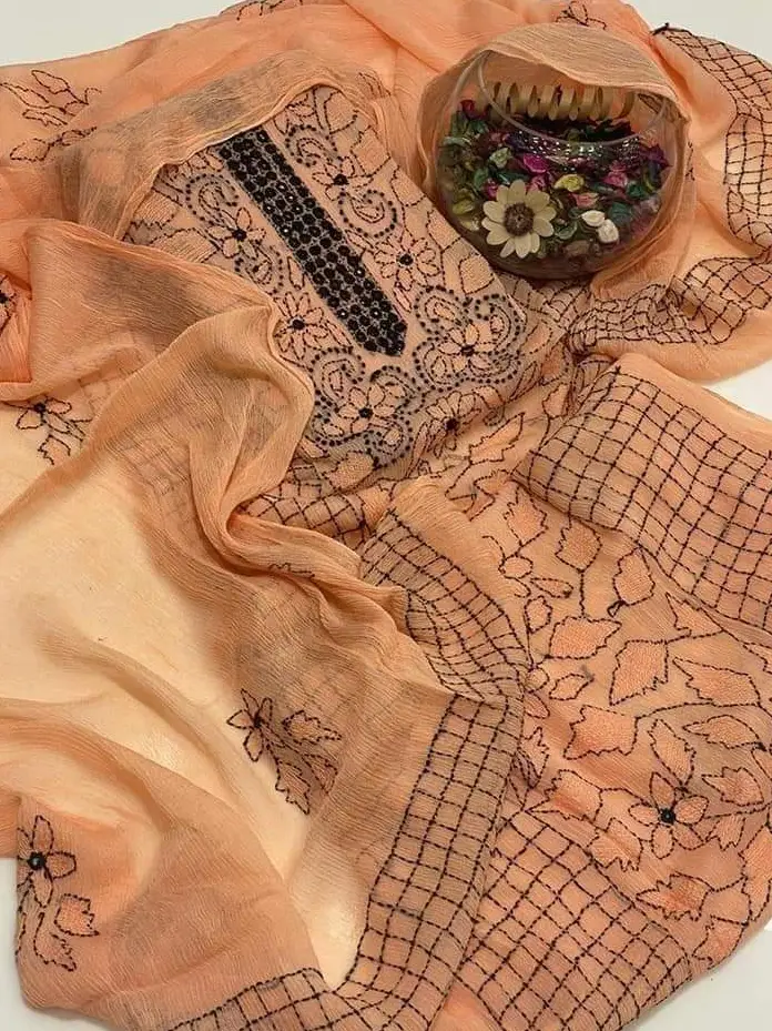 Handmade Embroidered Krinkel Chiffon 2Pc Suits